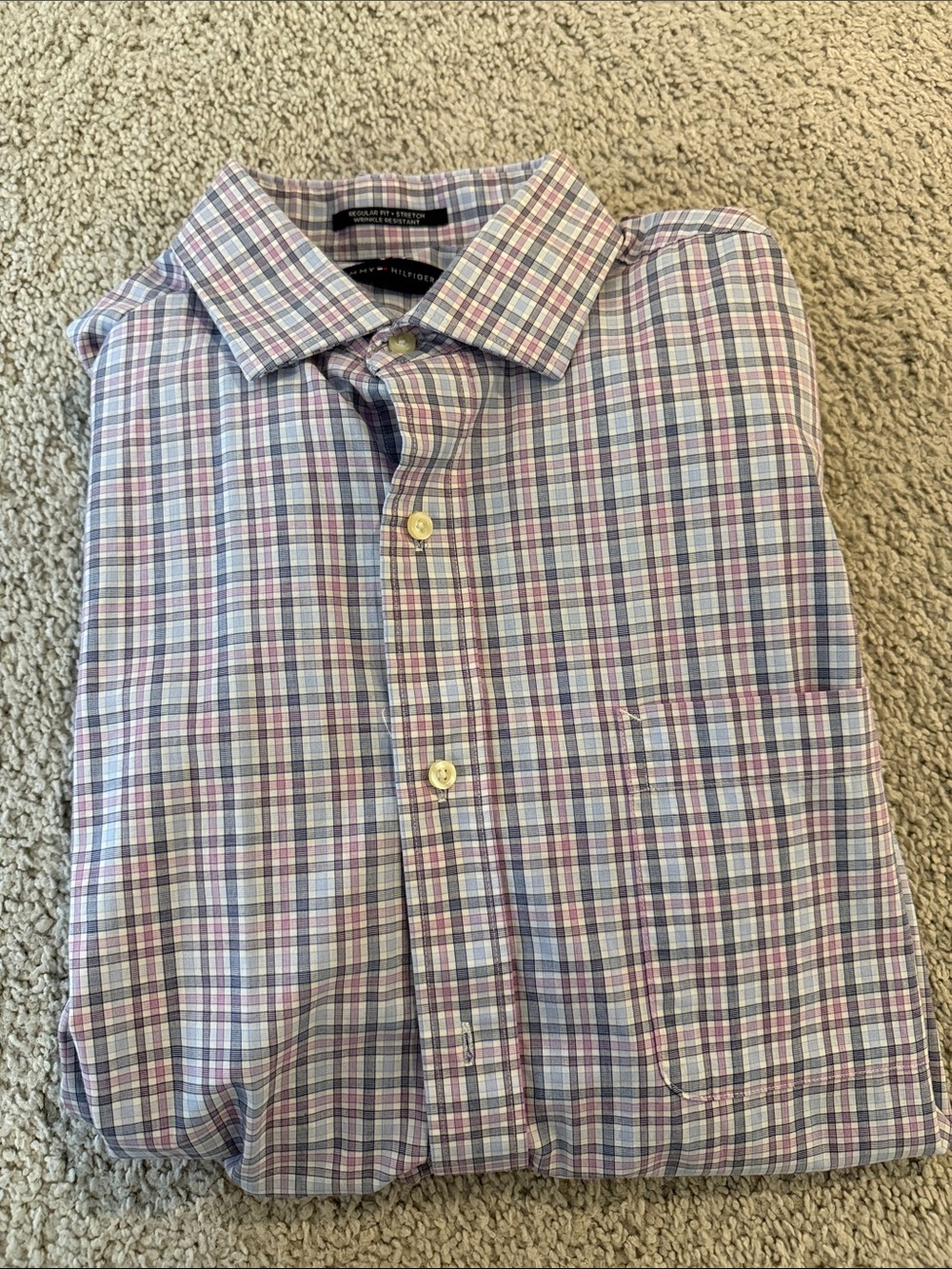 Tommy Hilfiger Blue and Purple Plaid Men's Dress Shirt